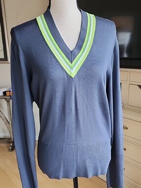 Nike Navy Sweater with Lime and Light Green Stripes